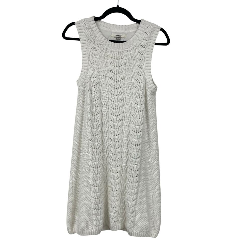 Y2K Fossil Ivory Knit Sleeveless Mini Sweater Dress Womens Medium
